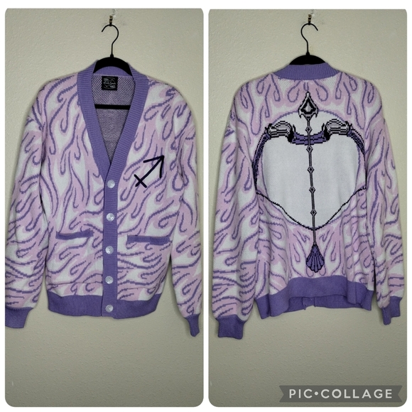Steady Hands Sagittarius Cardigan Purple Pink White Women's Size Small / Medium - Picture 1 of 10